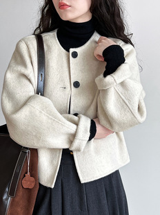 Crewneck Shoulder Short Double-sided Cashmere Coat Women's 2025 Korean Style Loose Elegant Chanel Style Wool Coat