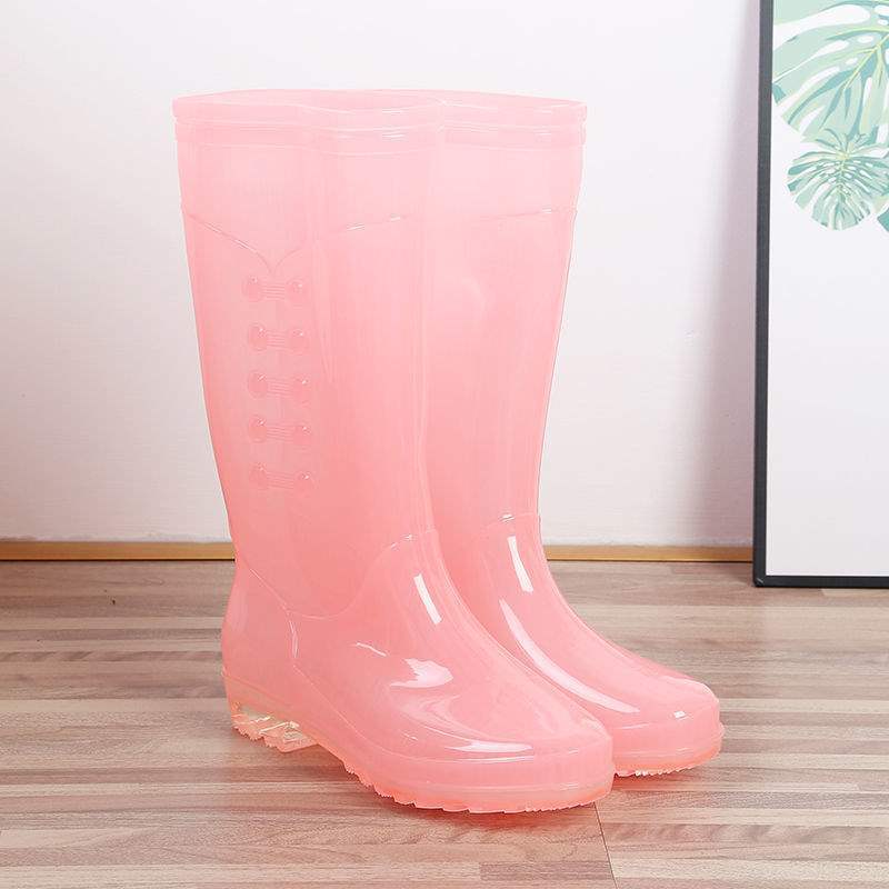 Botas de lluvia de gelatina de tubo alto, botas de lluvia de caramelo de tubo largo antideslizantes para mujer, zapatos de goma de agua, botas de agua de cuatro estaciones para mujer, zapatos de agua para adultos para mujer