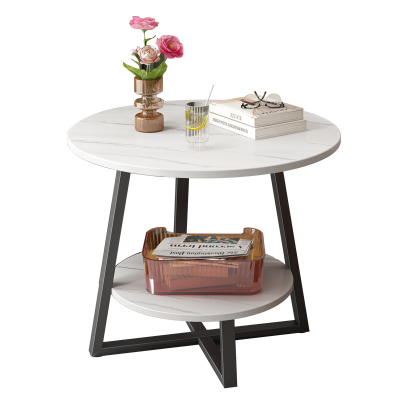 Mesa de café Luz de lujo dormitorio Mini Mesa de esquina pequeño apartamento europeo pequeña mesa redonda de doble capa sofá mesa auxiliar Internet celebridad pequeña mesa de café