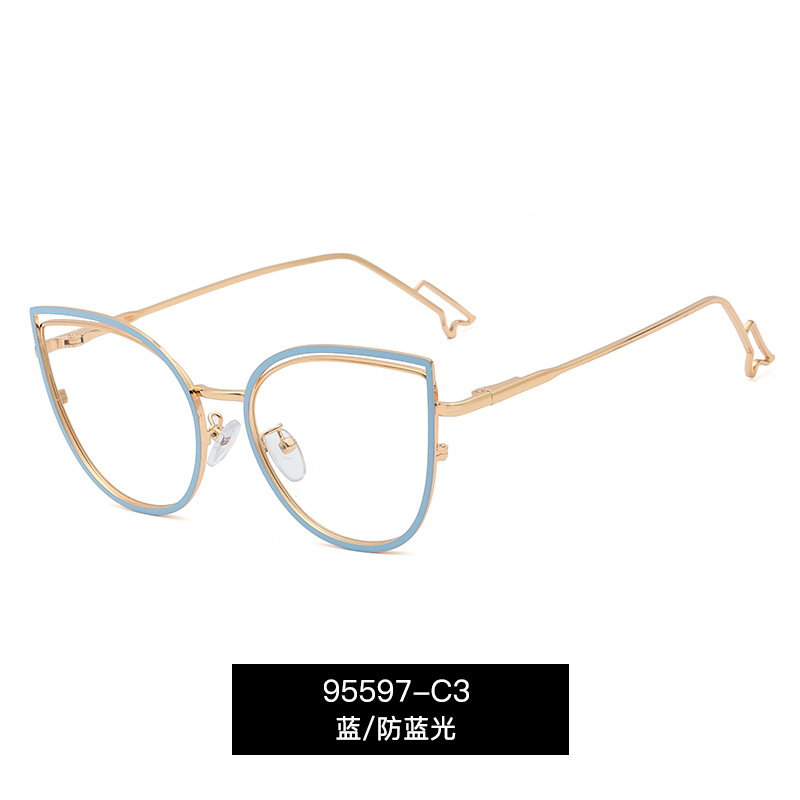 95597 nuevo metal anti-azul gafas de luz de moda de las mujeres gafas lisas marco retro gafas de ordenador puede ser equipado con gafas de miopía