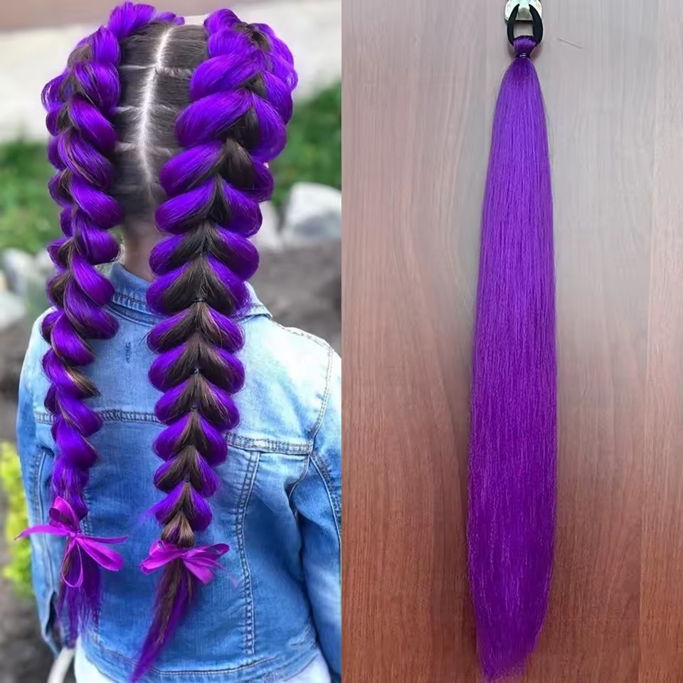 2 piezas de paquete de niños niñas pelucas de cola de caballo elásticas de boxeo trenzas de cuerda elástica de color trenzas de cabello extensiones de pelo