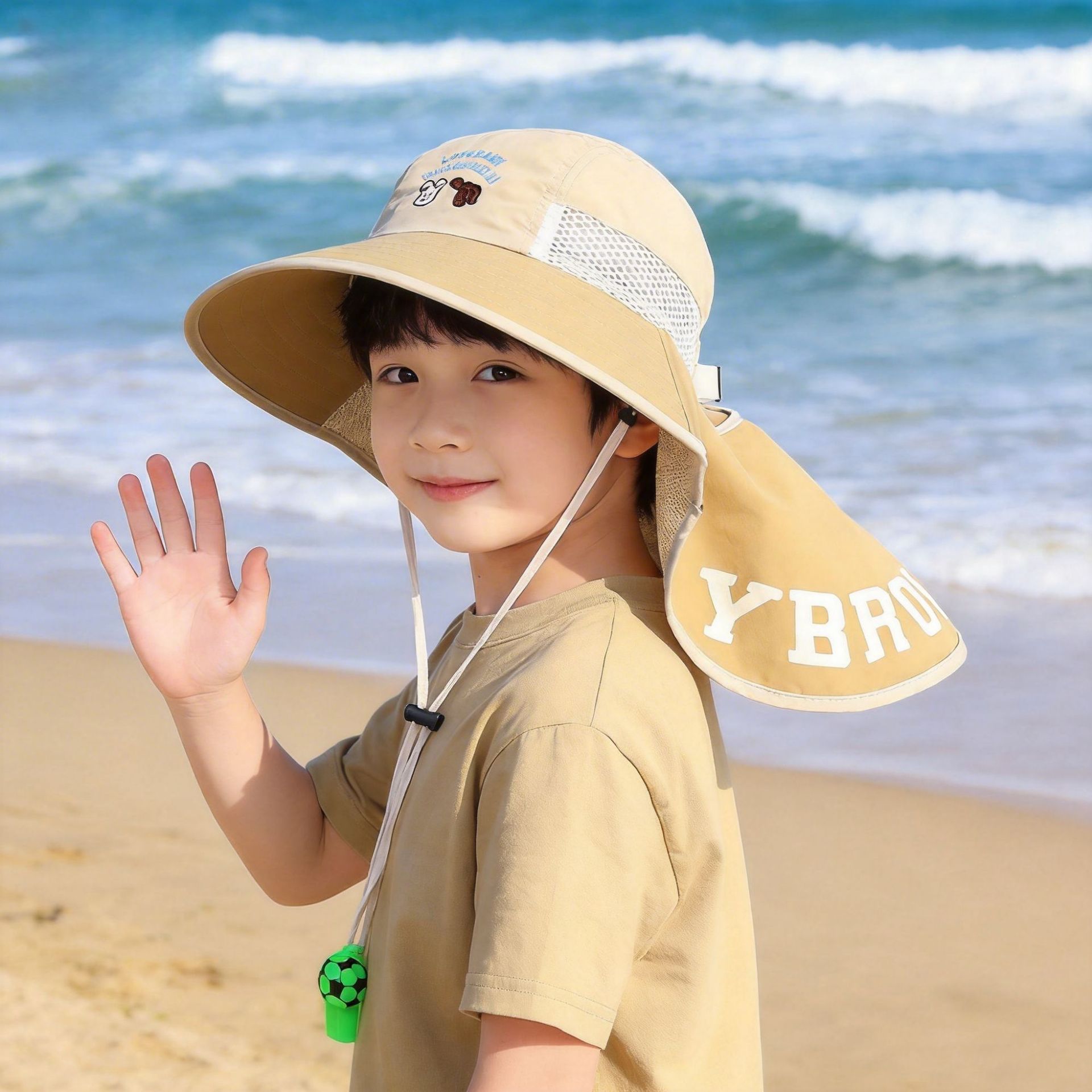 Sombrero informal para niños con protección solar UPF 50+, chal para niñas, protector de cuello, sombrero de pescador para niños, sombrero de verano con protección UV._voghion.com