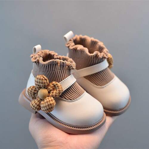 Girls 'shoes, Korean style, spring and autumn, new style, sunflower princess short boots, foreign-style toddler shoes, non-slip, soft sole, kick on