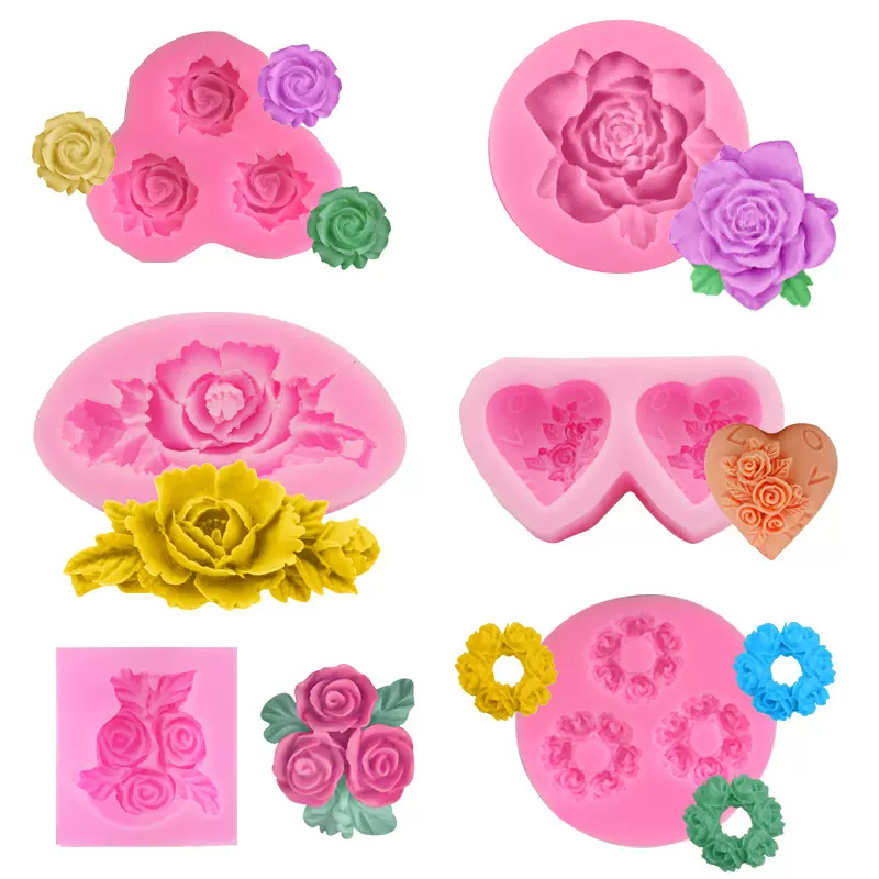 DIY 玫瑰花朵造型茶花硅胶模具手工皂模翻糖蛋糕模翻糖装饰工具蛋