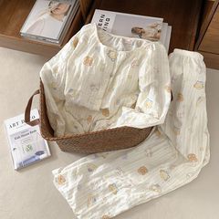 云朵棉睡衣女带胸垫春秋季甜美卡通长袖套装宽松休闲家居服可外穿