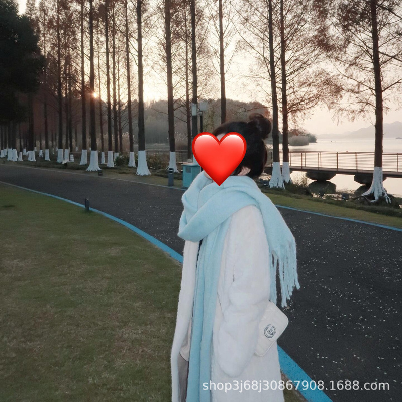 一桐同款克莱因蓝围巾女款冬季2025新款秋冬氛围感蓝色羊绒围脖|undefined