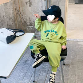 男童中小童春装薄款运动套装2025可爱男孩恐龙卫衣卫裤洋气两件套