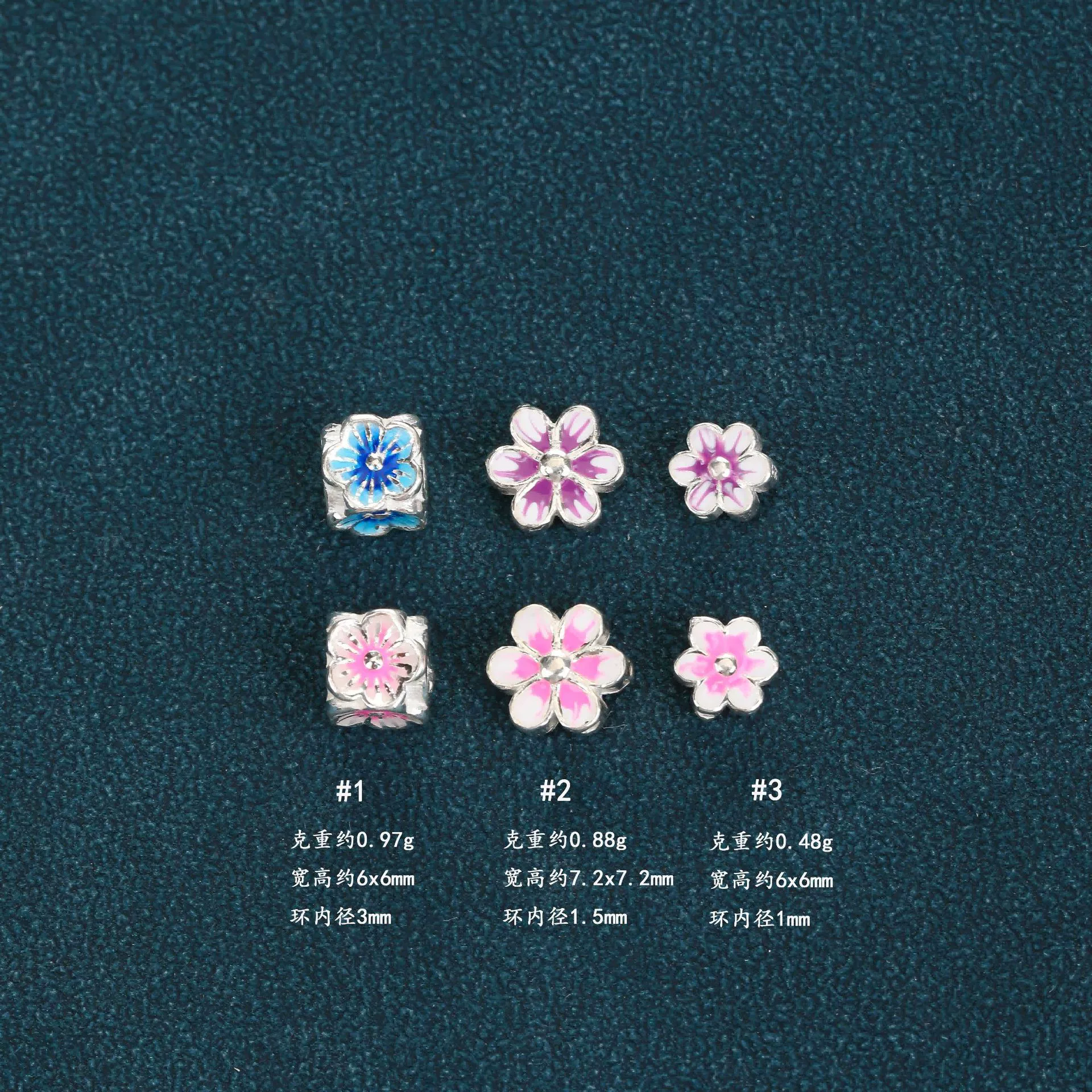 Square enamel flower-shaped, beads, accessory, silver 925 sample, four-leaf clover, flowered, DIY