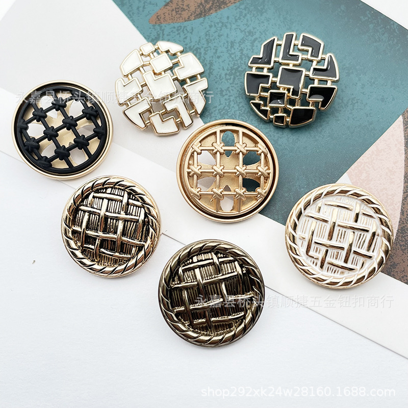顺捷金属纽扣几何图立体方块双拼小香风女上衣外套合金圆形装饰扣