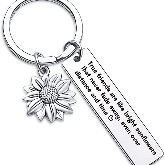 Keychain Amazon cross-border hot sunflower inspirational long distance girlfriends friendship gift stainless steel keychain