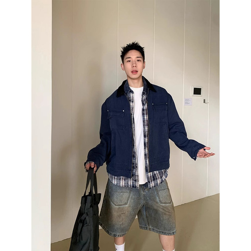 Vintage American streetwear distressed water-wash waste land style pocket design mens summer 5 pocket jeans shorts