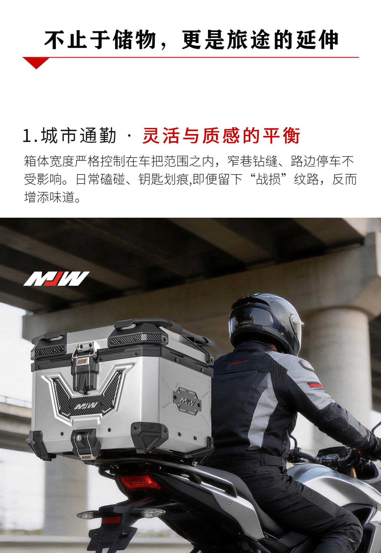 New MJW anodized silver BM lock 45L55L quick-release motorcycle aluminum alloy tail box waterproof storage box