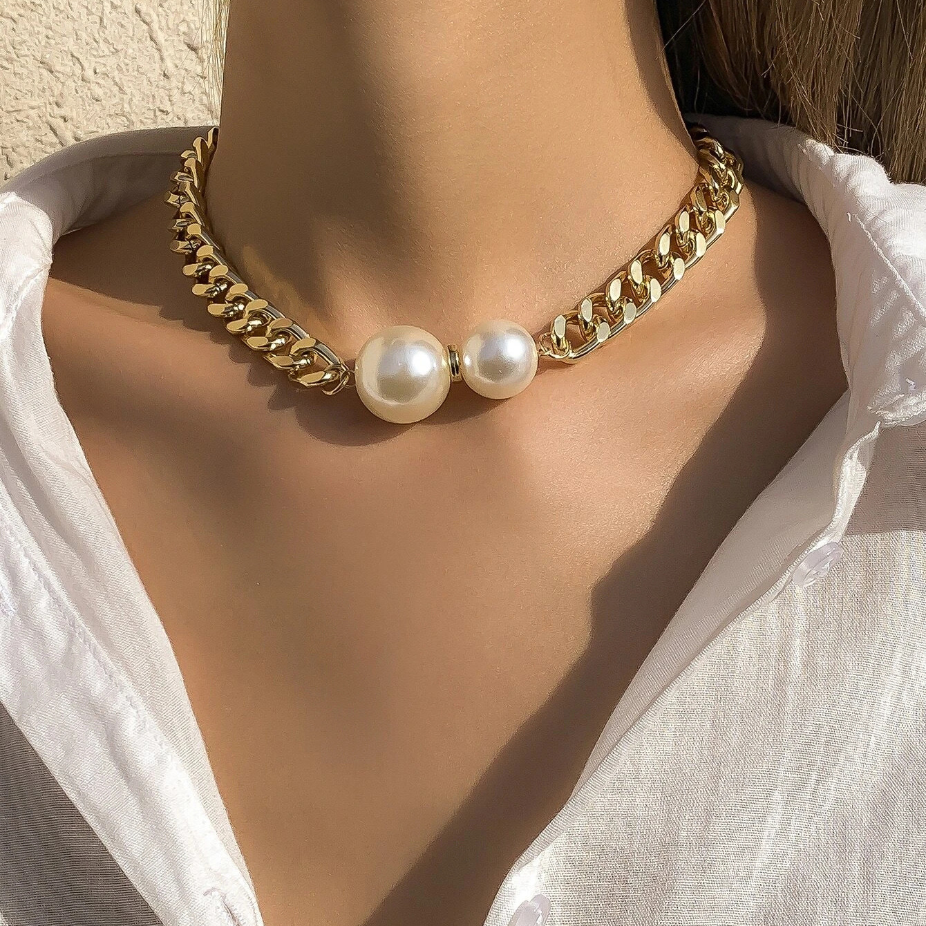 Carnival, Street Occasion IG Style Geometric Imitation Pearl Alloy Wholesale Necklace