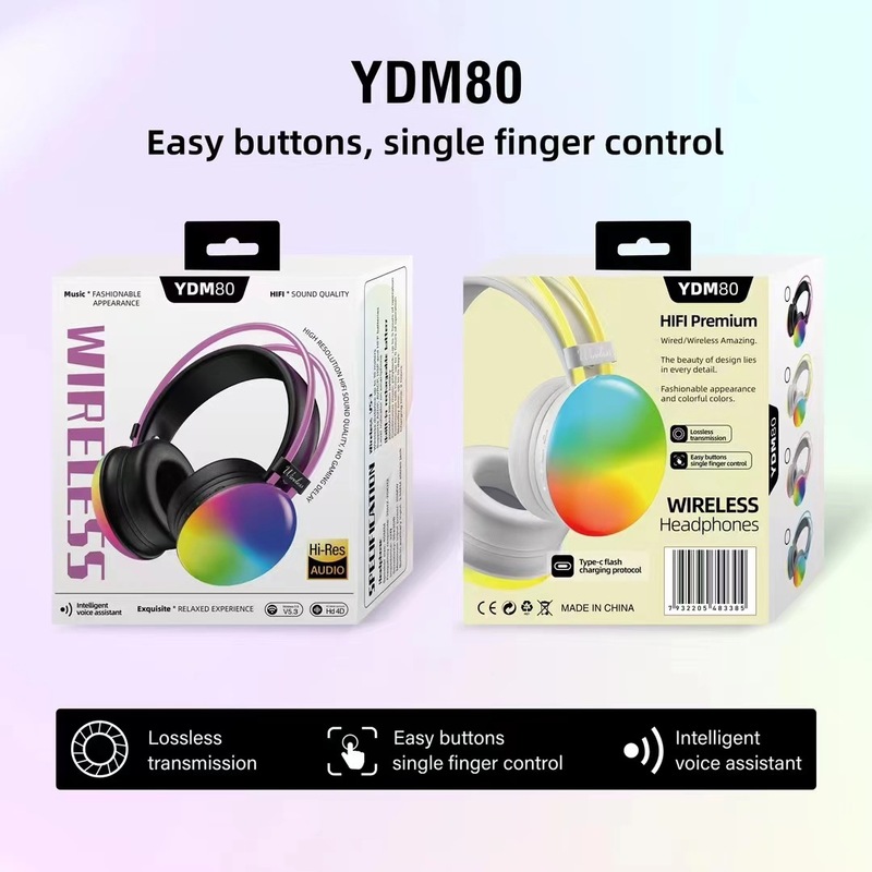 跨境爆款新品YDM80头戴式蓝牙无线耳机RGB发光重低音插卡手机通用|undefined