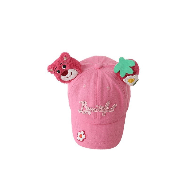 Sombrero de béisbol infantil primavera y otoño osos de fresas lindos rosa dulce bebé gorra de lengua de pato moda coreana DLY image 6