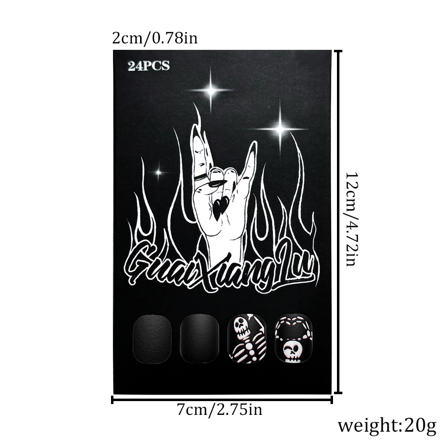 Short Halloween Frosted Wear Nail Art Thriller Funny Skull Man Dark Nail Art 2024 New ins24_voghion.com