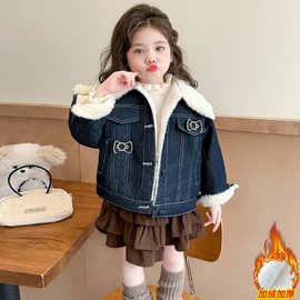 女童外套加绒加厚儿童牛仔冬装上衣2025新款韩范洋气女宝童装衣服