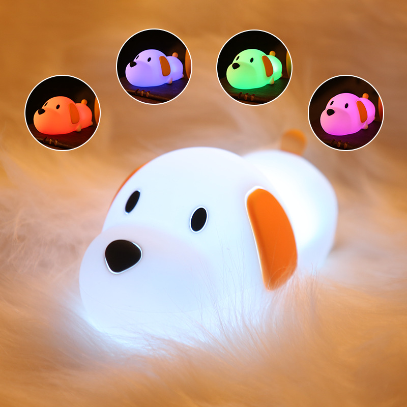 Cartoon puppy silicona luz nocturna luminosa colorida luz de atmósfera de cambio de color USB incorporada luz nocturna recargable