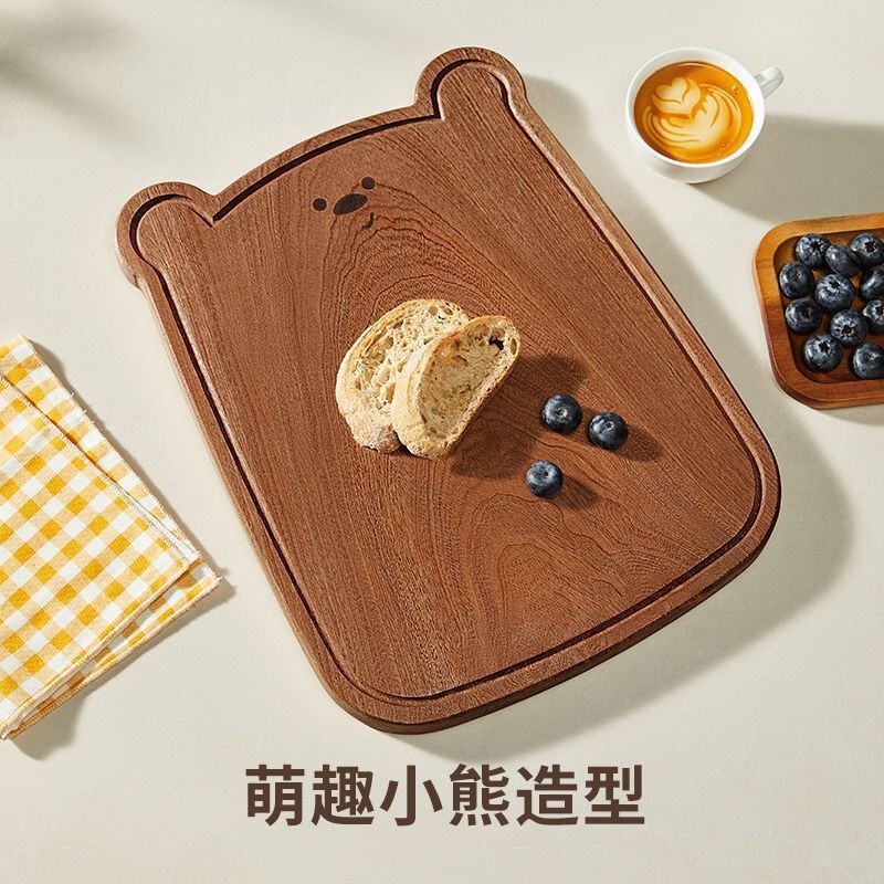 乌檀木菜板沙比利面包板儿童水果砧板便携可爱实木外贸小熊菜板|undefined