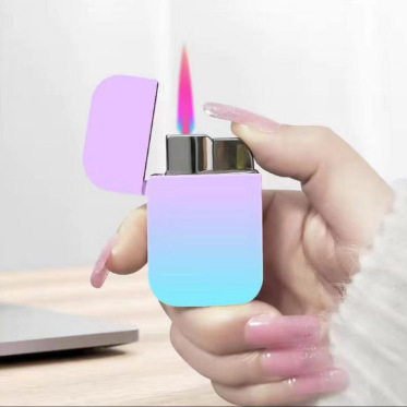 Internet celebrity gradient color thin inflatable windproof lighter pink flame supports color printing pattern factory wholesale