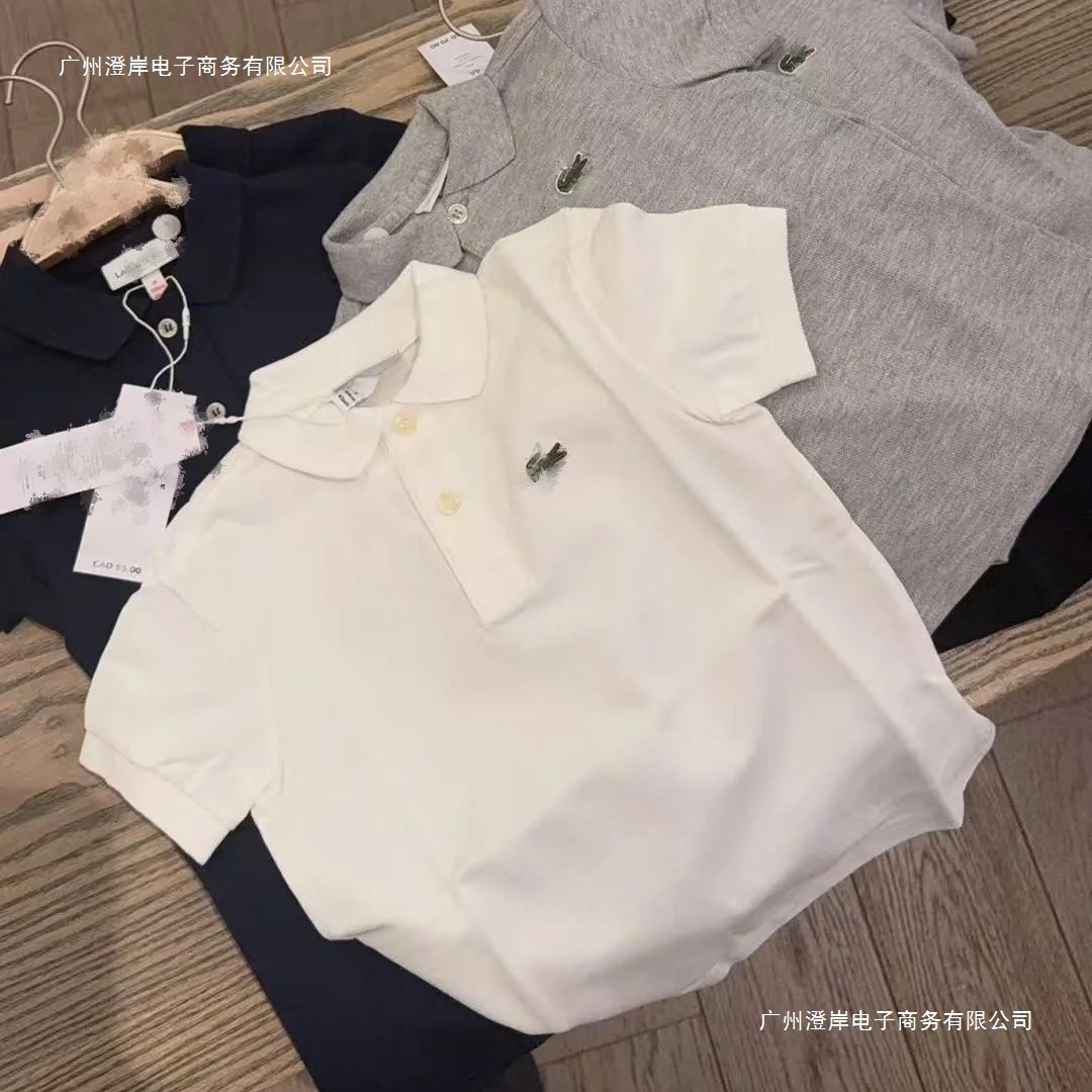 跨境鱼标刺绣标经典棉衫跨境休闲男士商务翻领短袖纯色体恤衫
