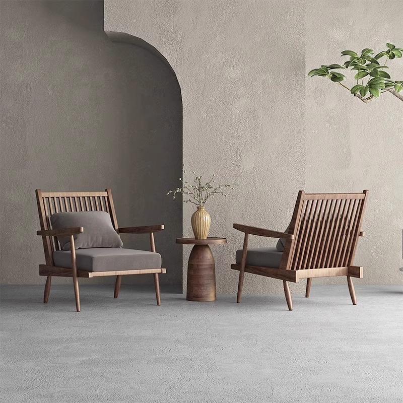 Jingfeng Outdoor Sofa Chair Solid Wood Sofa Chair Hotel B&B Lobby Sofa Chair Reception Chair Balcony Leisure Chair 2