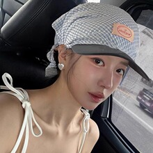 女25春夏新款韩国ins博主格纹贴布头巾帽子辣妹绑带鸭舌帽棒球帽