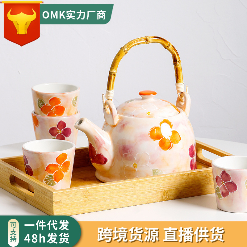 欧美客小清新日式陶瓷茶水壶提梁壶釉下彩和风下午茶壶杯茶具套装