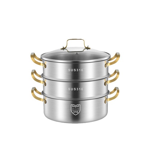 Sonorous German 316 stainless steel steamer household thickened double three-layer soup pot hot pot integrated steaming pot induction cooker
