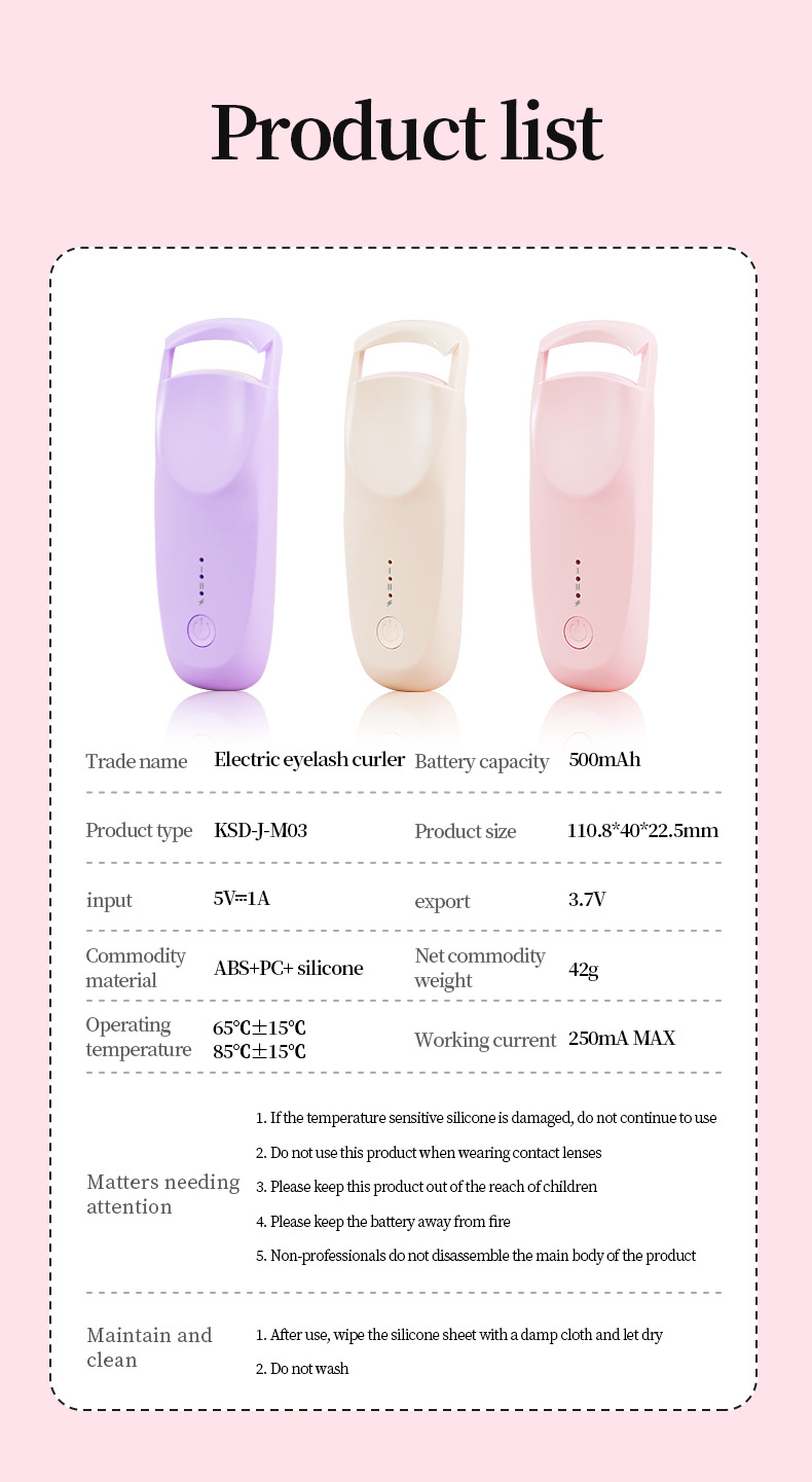 Cross-Border Wide-Opening 5th Generation Electric Heated Soft Rubber Eyelash Curler Long-Lasting Styling Universal Curling Portable Eye-Fit Type Beginner Recommended