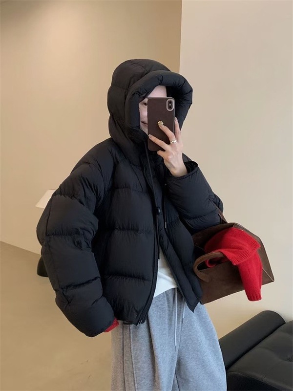 高端连帽泡芙感羽绒服女2025冬季抽绳保暖宽松白鸭绒面包服外套潮|undefined