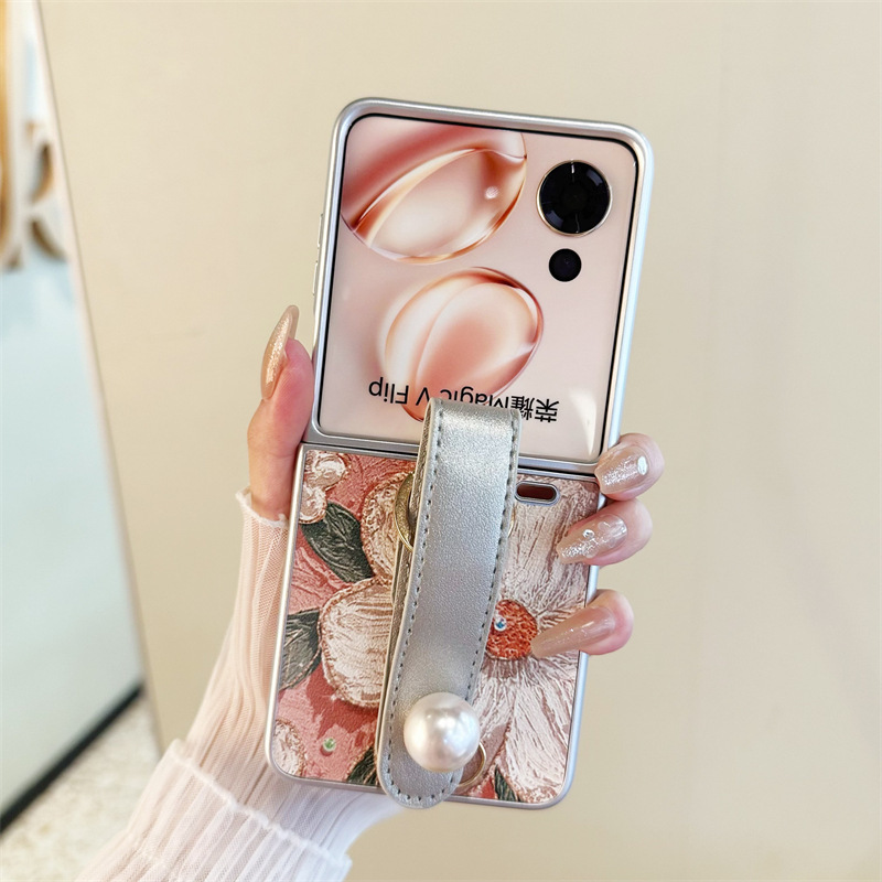 Suitable for Glory magicvflip Foldable Phone Case mixflip Oil Painting Camellia Leather Pattern Protective Case Magicvflip Flip Pearl Wrist Band pocket2 Drop-Resistant Phone Case for Women Suitable for Glory magicvflip Foldable Phone Case mixflip Oil Painting Camellia Leather Pattern Protective Case Magicvflip Flip Pearl Wrist Band pocket2 Drop-Resistant Phone Case for Women