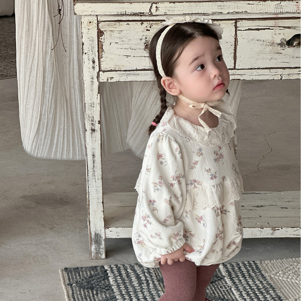 Ropa de bebé estilo otoño e invierno mameluco triangular de manga larga mono floral francés