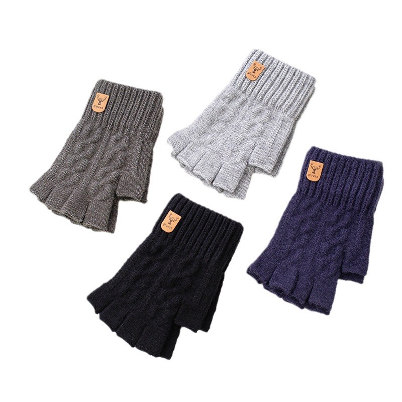 Fábrica directa medio dedo alpaca caliente guantes de punto engrosados unisex Otoño e Invierno abierto dedo a prueba de frío en stock
