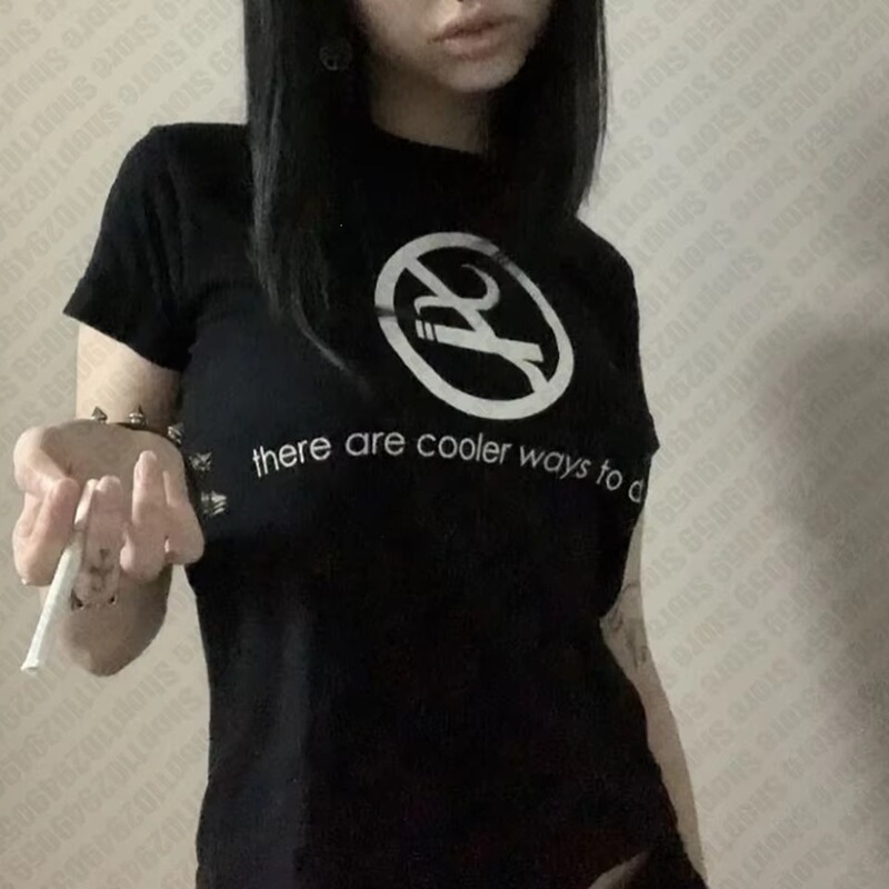 Harajuku Retro Fashion Print Emo Girl 2000S Vintage Short-Sleeved T-Shirt Y2K Street Clothing Sexy