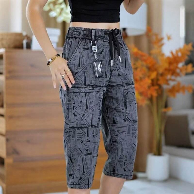 Casual men's summer thin stretchy loose straight mid-length pants with six pockets denim capri pants Casual men's summer thin stretchy loose straight mid-length pants with six pockets denim capri pants
