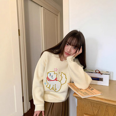 カノン【12/10-12/12期間限定95割引】柔らかいニャンニャン! 漫画の猫の布の刺繍の襟のセーター