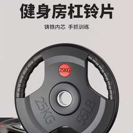 纯铸铁质杠铃片哑铃片金属烤漆包铁三孔手抓包铁奥杆小孔大孔家用