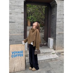 法式半高领不规则设计感呢子外套气质休闲短款羊毛大衣年轻遮肉