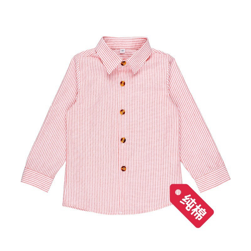 Camisa para niños Estilo coreano ropa para niños Estilo británico algodón rojo y azul rayas camisa de manga larga niños y niñas camisa plisada uniforme escolar verano