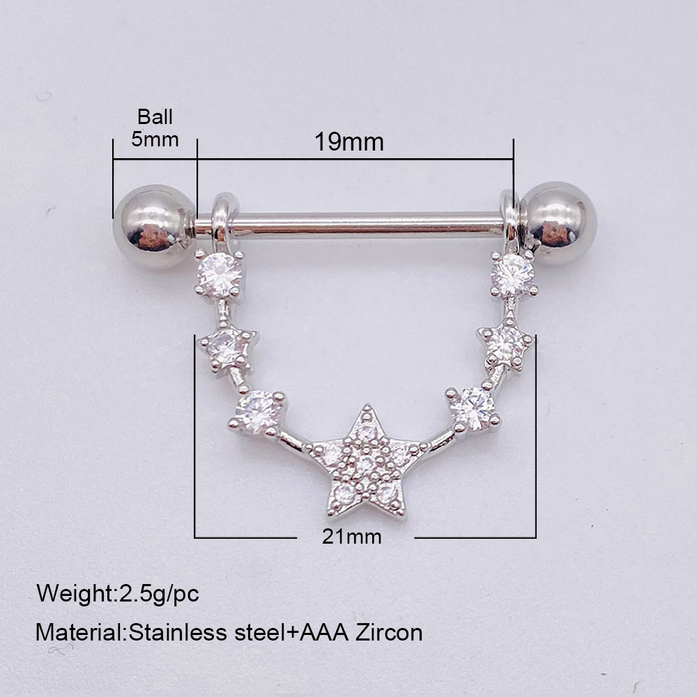 Fashion Leaf Star Wings Stainless Steel Inlaid Zircon Nipple Ring 1 Piece display picture 3