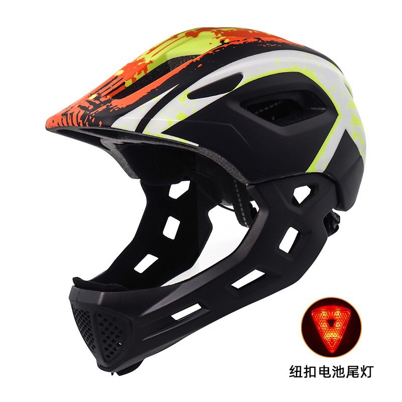 Black, green and orange-triangular tail light with buttons