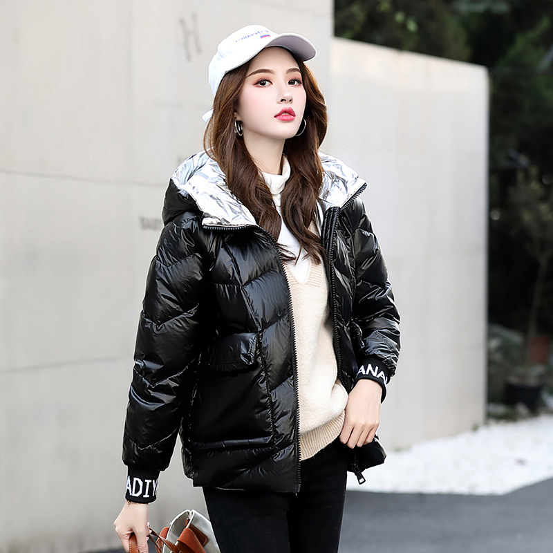 秋冬新款女式时尚羽绒服女冬亮皮免洗连帽防风保暖小个子羽绒服