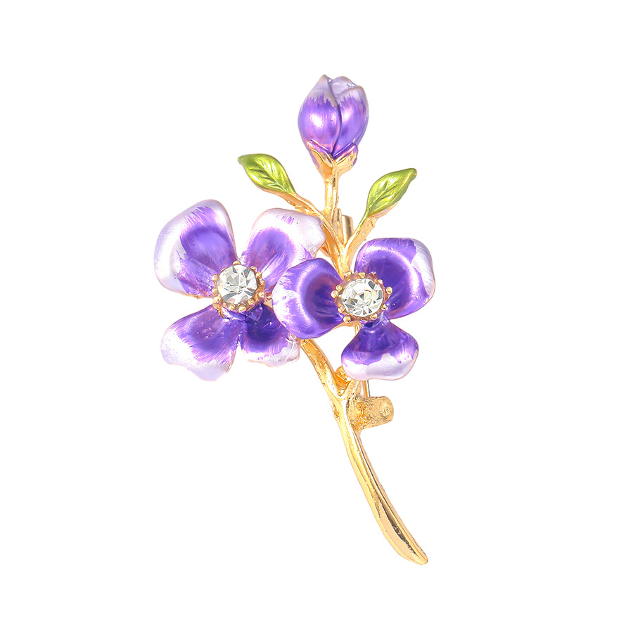 Elegante emaille bloem broche met strass perzikbloesem ontwerp_voghion.com