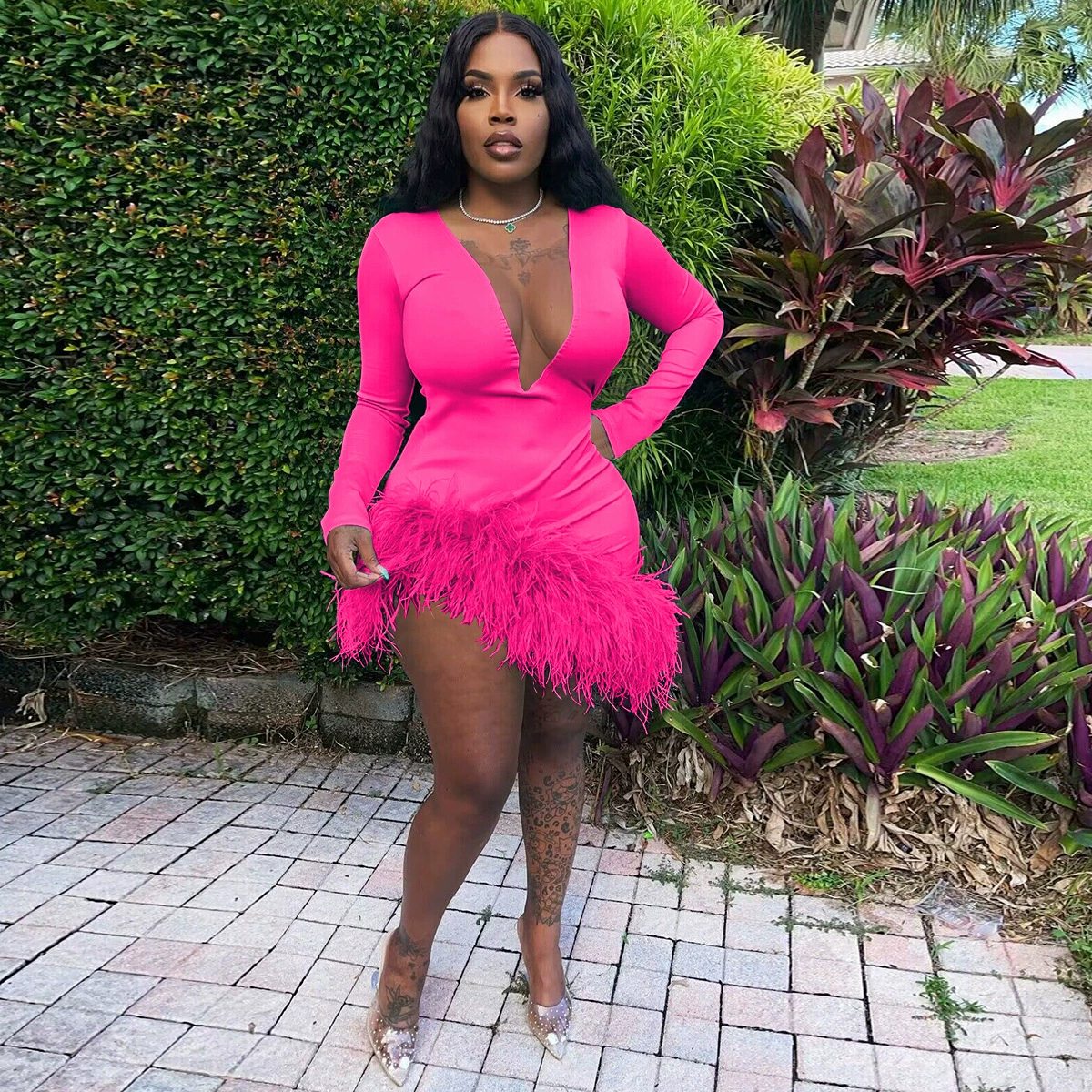 Y1870 Amazon Независимая станция Трансграничные поставки 2024 Осень и Зима Новый Сексуальный V-образный вырез