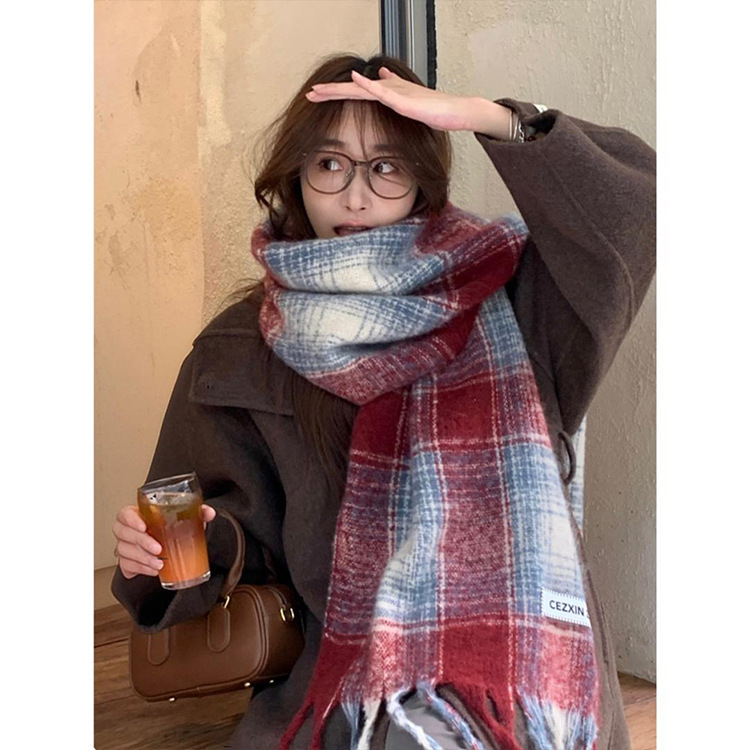 马海毛加厚条纹围巾女冬季韩系ins风美拉德流苏披肩时尚情侣围脖|undefined