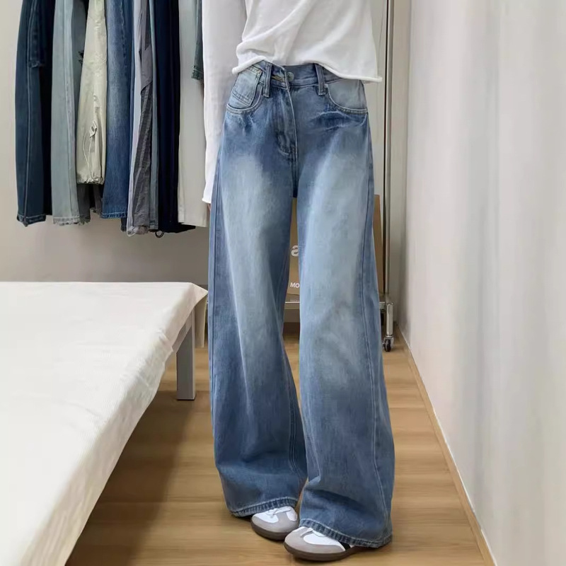 Vintage American Style Washed High Waist Wide Leg Jeans Women's 2024 Autumn New Slim Look Loose Straight Pants Vintage American Style Washed High Waist Wide Leg Jeans Women's 2024 Autumn New Slim Look Loose Straight Pants