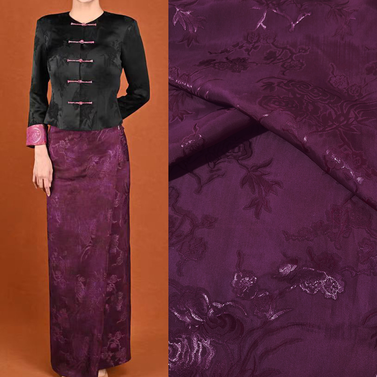 《花漾锦缎》国风红云纱真丝面料新中式旗袍连衣裙香云纱面料