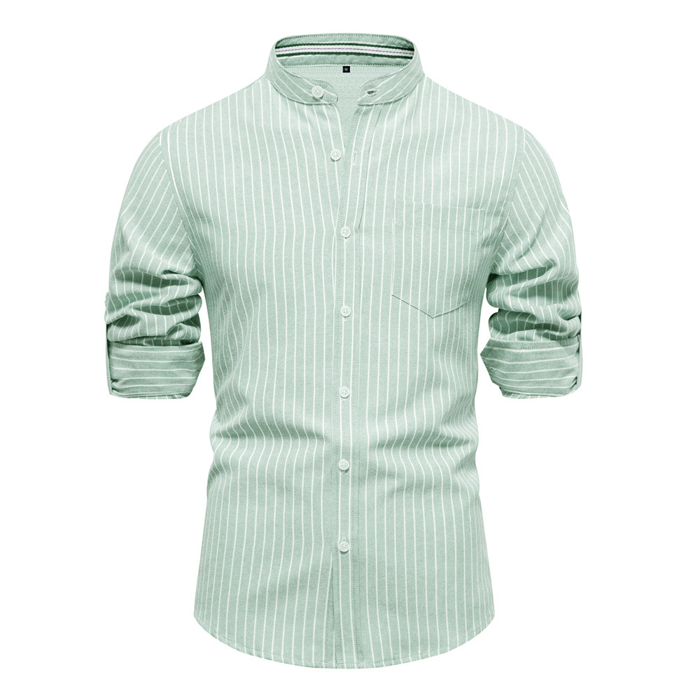 Camicia da uomo a maniche lunghe in cotone e lino, vestibilità slim, vestibilità slim primaverile ed estiva, camicia a maniche lunghe da uomo a righe di taglia europea_voghion.com