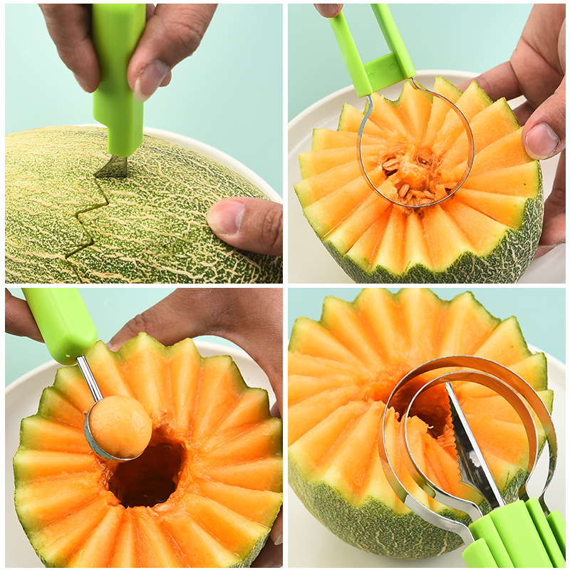 Three-in-one fruit ball digger watermelon ball digger spoon double-headed fruit flesh removal and meat taking device stainless steel fruit carving knife